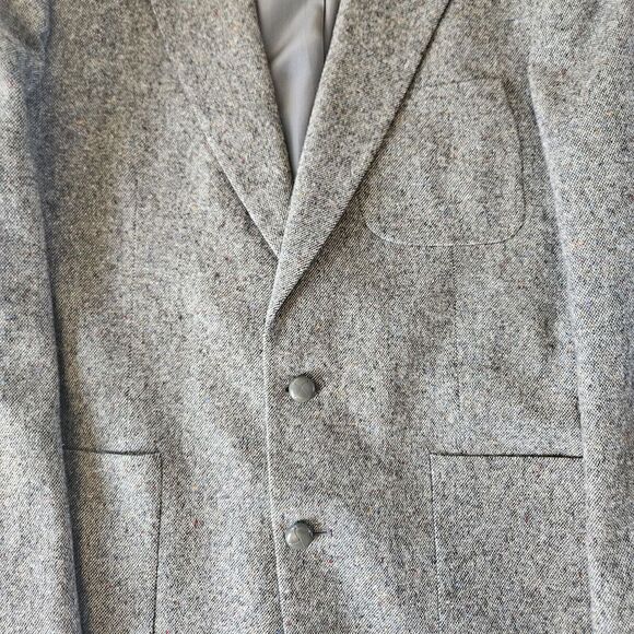 Stewart County 44L Tall Tweed Classic Wool Sport Coat Elbow Patch Throat Latch - Picture 12 of 16